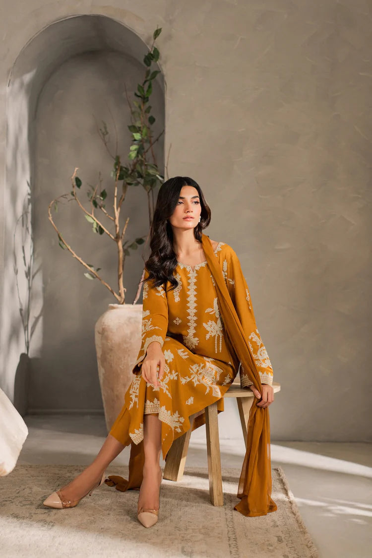 MIRANA-3PC DHANAK EMBROIDERED SHIRT WITH BAMBER CHIFFON DUPATTA AND TROUSER-WJ-1948
