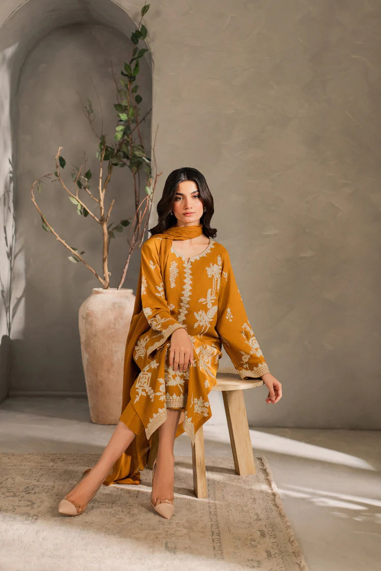 MIRANA-3PC DHANAK EMBROIDERED SHIRT WITH BAMBER CHIFFON DUPATTA AND TROUSER-WJ-1948