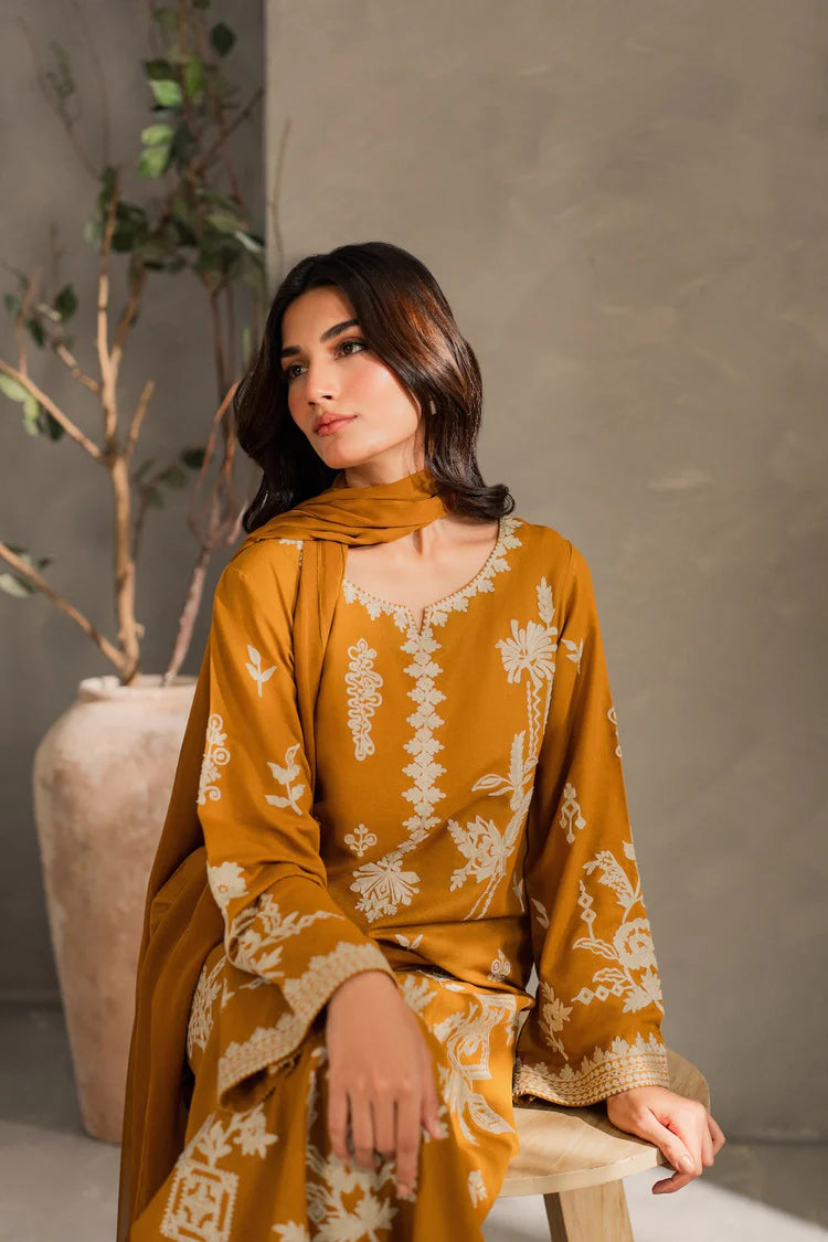 MIRANA-3PC DHANAK EMBROIDERED SHIRT WITH BAMBER CHIFFON DUPATTA AND TROUSER-WJ-1948