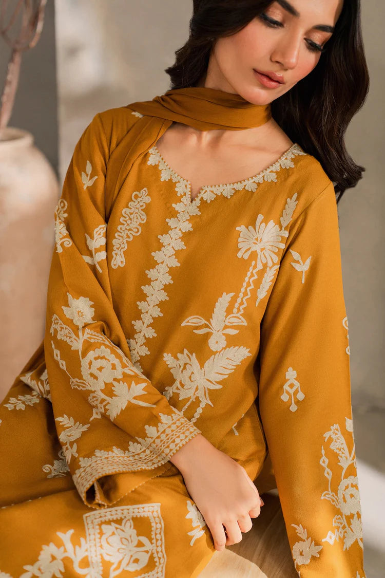 MIRANA-3PC DHANAK EMBROIDERED SHIRT WITH BAMBER CHIFFON DUPATTA AND TROUSER-WJ-1948