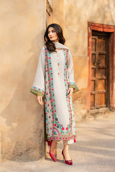 MIRANA-3PC RAW SILK EMBROIDERED SHIRT WITH CHIFFON TYE&DYE DUPATTA AND TROUSER-W.J-5162