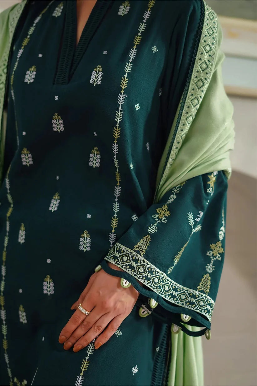 BATIK-3PC DHANAK EMBROIDERED SHIRT WITH DHANAK EMBROIDERED SHAWL & TROUSER-W.J-1825