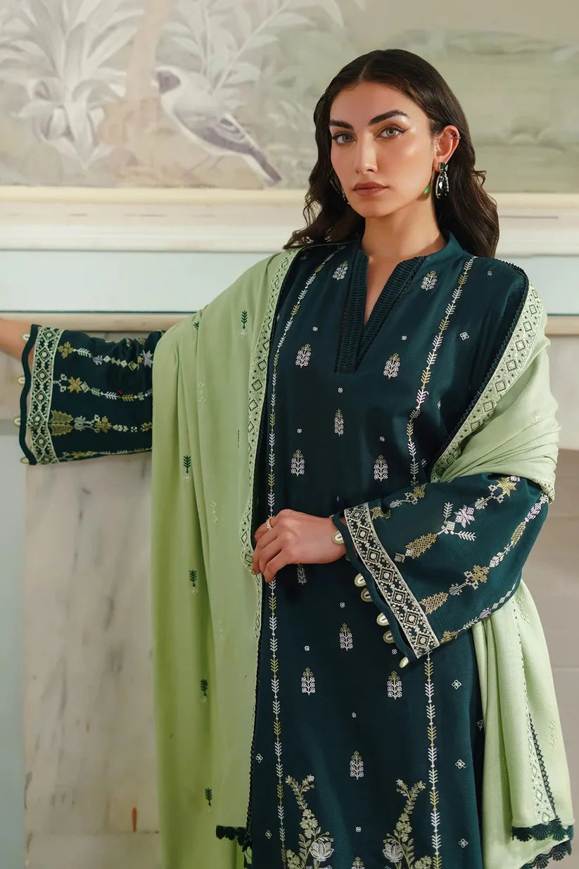 BATIK-3PC DHANAK EMBROIDERED SHIRT WITH DHANAK EMBROIDERED SHAWL & TROUSER-W.J-1825
