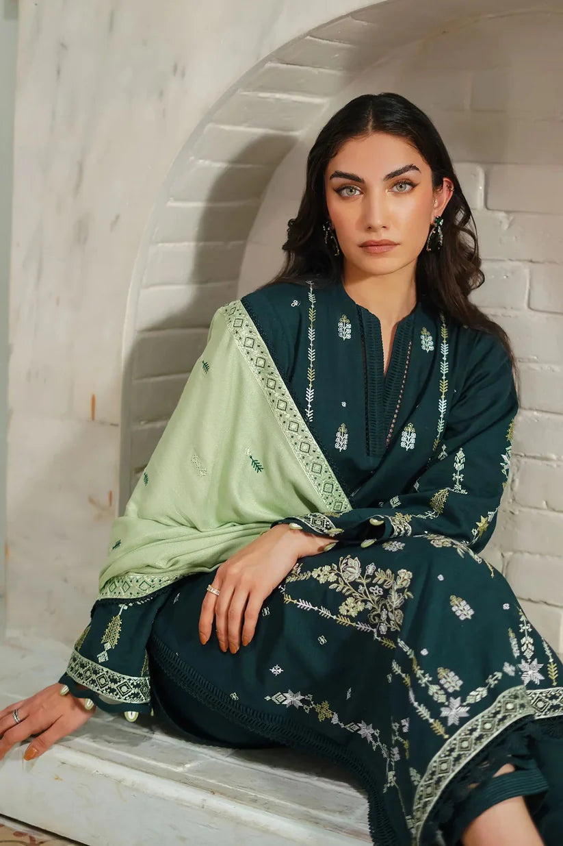 BATIK-3PC DHANAK EMBROIDERED SHIRT WITH DHANAK EMBROIDERED SHAWL & TROUSER-W.J-1825