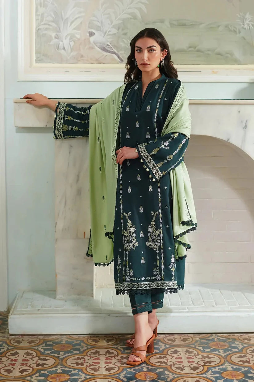 BATIK-3PC DHANAK EMBROIDERED SHIRT WITH DHANAK EMBROIDERED SHAWL & TROUSER-W.J-1825