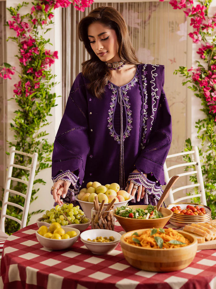 MAHNUR-3PC DHANAK EMBROIDERED SHIRT WITH DHANAK EMBROIDERED SHAWL & TROUSER-W.J-2038