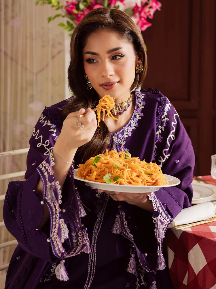 MAHNUR-3PC DHANAK EMBROIDERED SHIRT WITH DHANAK EMBROIDERED SHAWL & TROUSER-W.J-2038