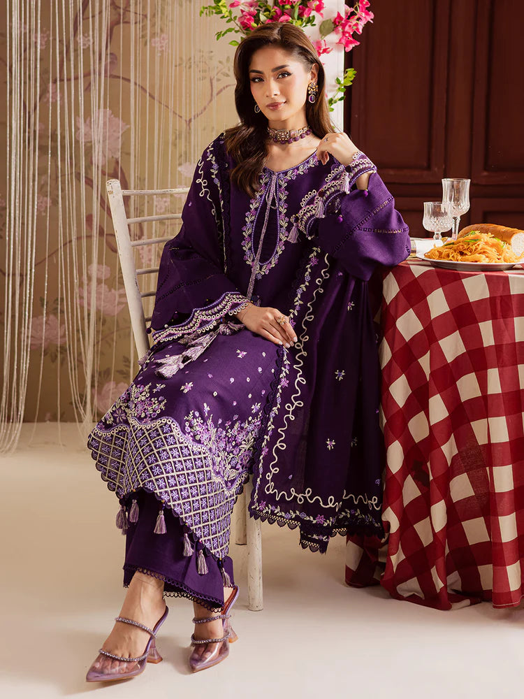 MAHNUR-3PC DHANAK EMBROIDERED SHIRT WITH DHANAK EMBROIDERED SHAWL & TROUSER-W.J-2038