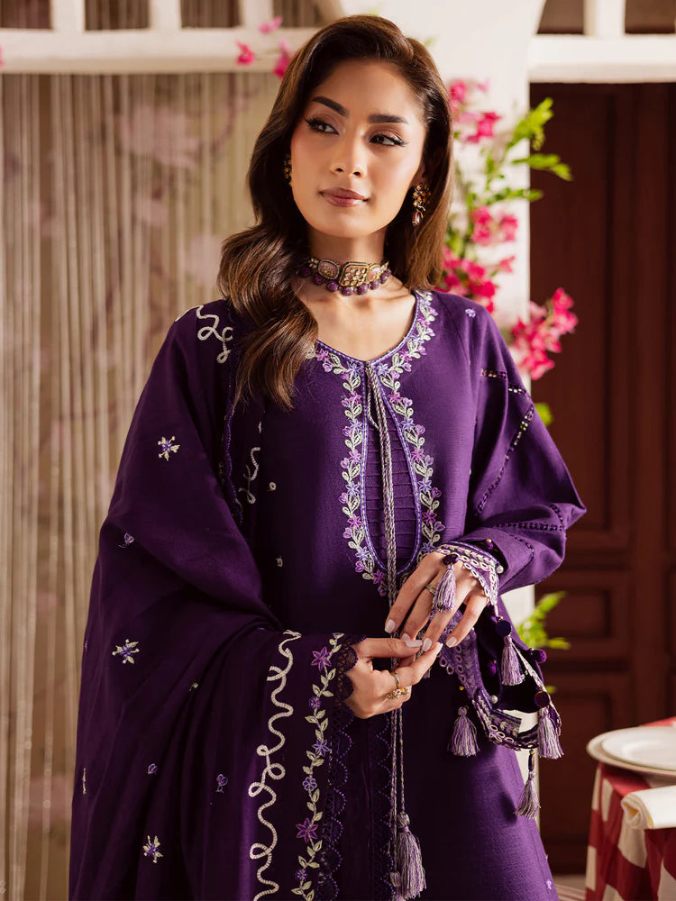 MAHNUR-3PC DHANAK EMBROIDERED SHIRT WITH DHANAK EMBROIDERED SHAWL & TROUSER-W.J-2038