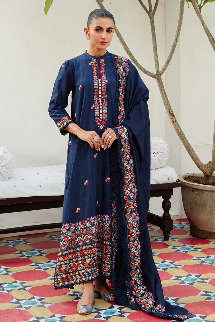 CROSS STITCH-3PC DHANAK EMBROIDERED SHIRT WITH DHANAK EMBROIDERED SHAWL AND TROUSER-WJ-1940