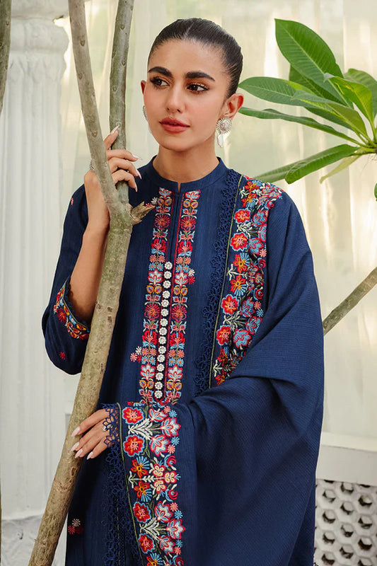 CROSS STITCH-3PC DHANAK EMBROIDERED SHIRT WITH DHANAK EMBROIDERED SHAWL AND TROUSER-WJ-1940