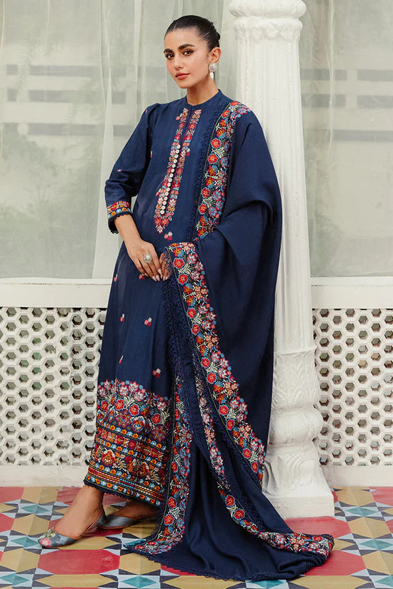 CROSS STITCH-3PC DHANAK EMBROIDERED SHIRT WITH DHANAK EMBROIDERED SHAWL AND TROUSER-WJ-1940