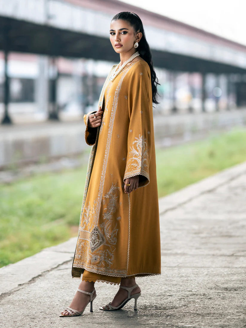 IZEL-3PC DHANAK EMBROIDERED SHIRT WITH COUTRAI PRINTED SHAWL & TROUSER-W.J-1827