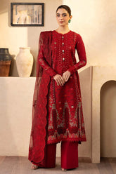 QALAMQAR-3PC LAWN EMBROIDERED SHIRT WITH KHADDI NET EMBROIDERED DUPATTA AND TROUSER-W.J-4709