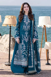 QALAMQAR-3PC DHANAK HEAVY EMBROIDERED SHIRT WITH DHANAK EMB SHAWL AND EMB TROUSER-W.J-5137