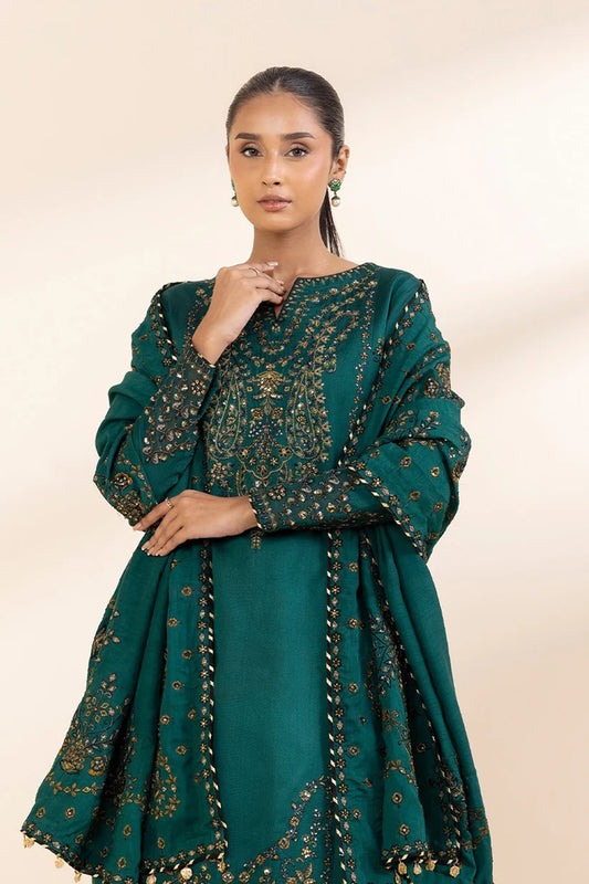 SAPPHIRE-3PC DHANAK EMBROIDERED SHIRT WITH DHANAK EMBROIDERED SHAWL AND TROUSER-W.J-1838