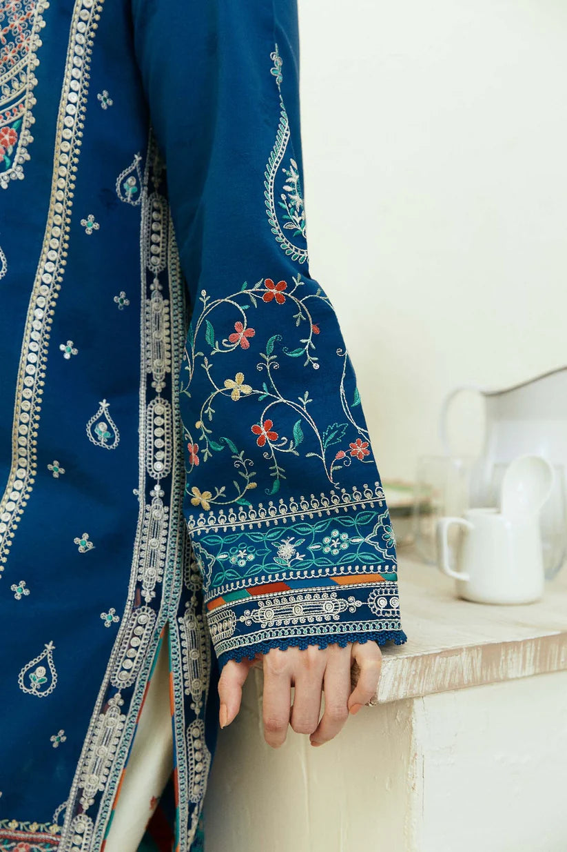 ZARASHAHJAHAN- 3PC DHANAK EMBROIDERED SHIRT WITH COUTRAI WOOL PRINT SHAWL & EMB TROUSER -W.J-1795