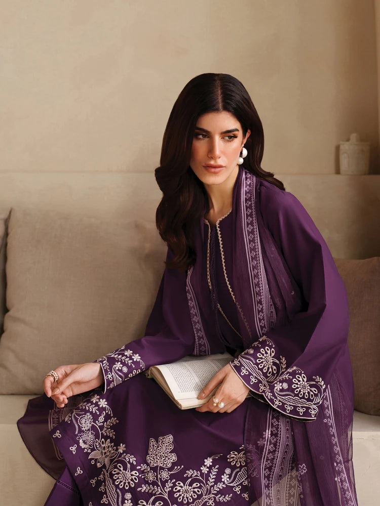 GARNET-3PC DHANAK EMBROIDERED SHIRT WITH COURTRAI PRINTED SHAWL AND TROUSER-W.J-2020