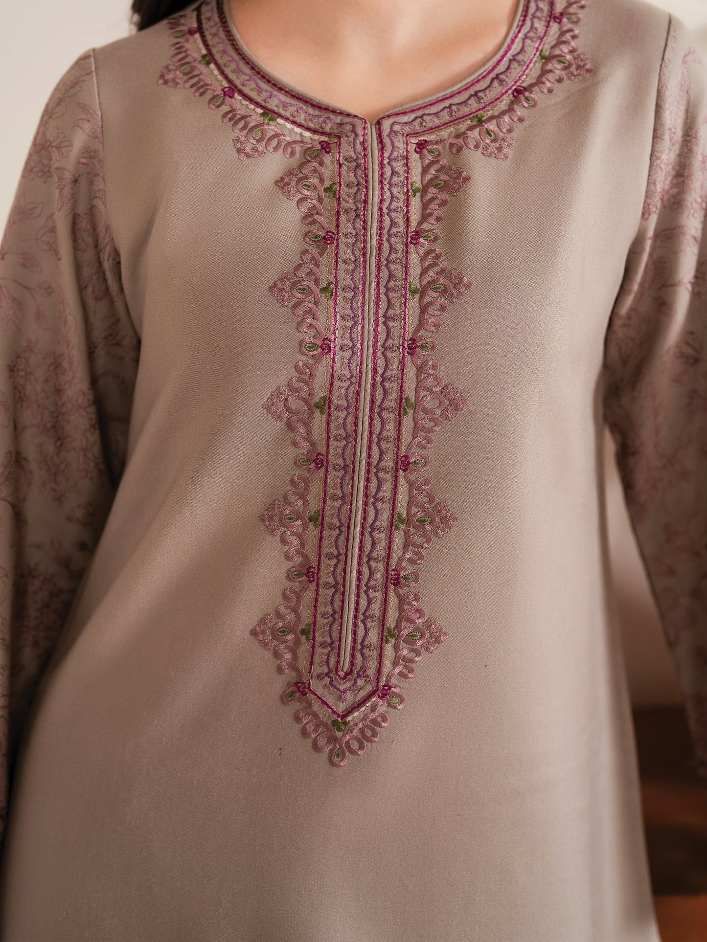 GARNET-3PC LAWN EMBROIDERED SHIRT WITH MONARK PRINT DUPATTA AND TROUSER-W.J-1525
