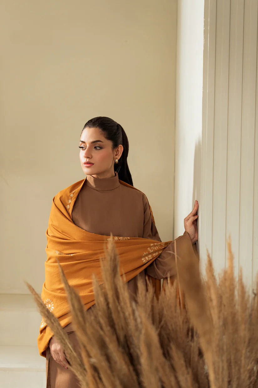 KASTOOR-3PC DHANAK SHIRT WITH WOOL PRINTED SHAWL AND TROUSER-3414-W.J-1376