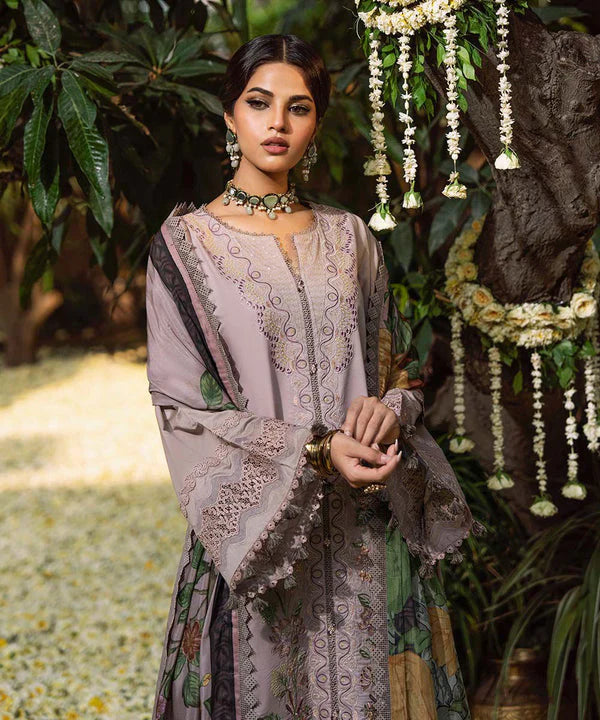 SAPPHIRE-3PC DHANAK EMBROIDERED SHIRT WITH COURTRAI WOOL PRINTED SHAWL AND EMB TROUSER-W.J-1793