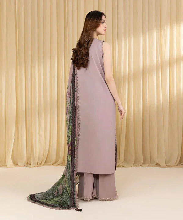 SAPPHIRE-3PC DHANAK EMBROIDERED SHIRT WITH COURTRAI WOOL PRINTED SHAWL AND EMB TROUSER-W.J-1793