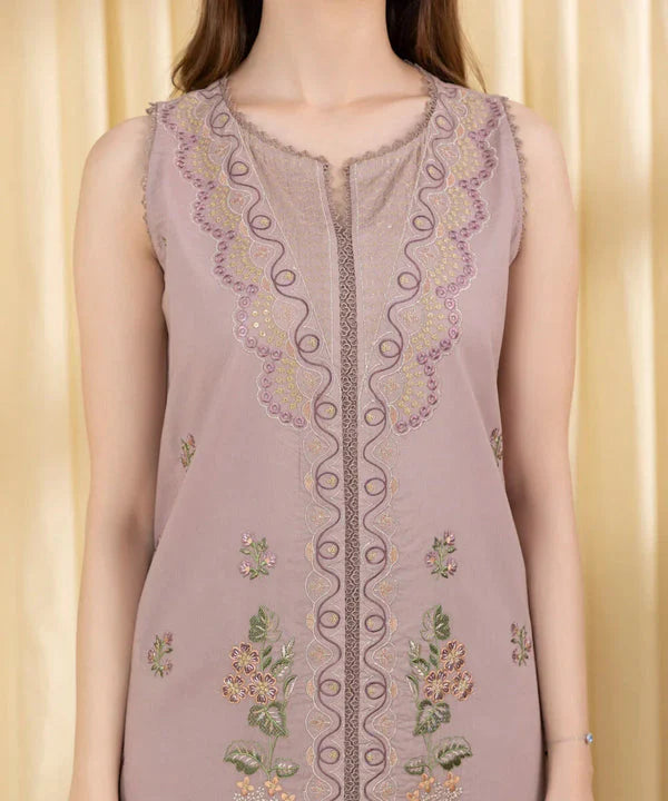 SAPPHIRE-3PC DHANAK EMBROIDERED SHIRT WITH COURTRAI WOOL PRINTED SHAWL AND EMB TROUSER-W.J-1793