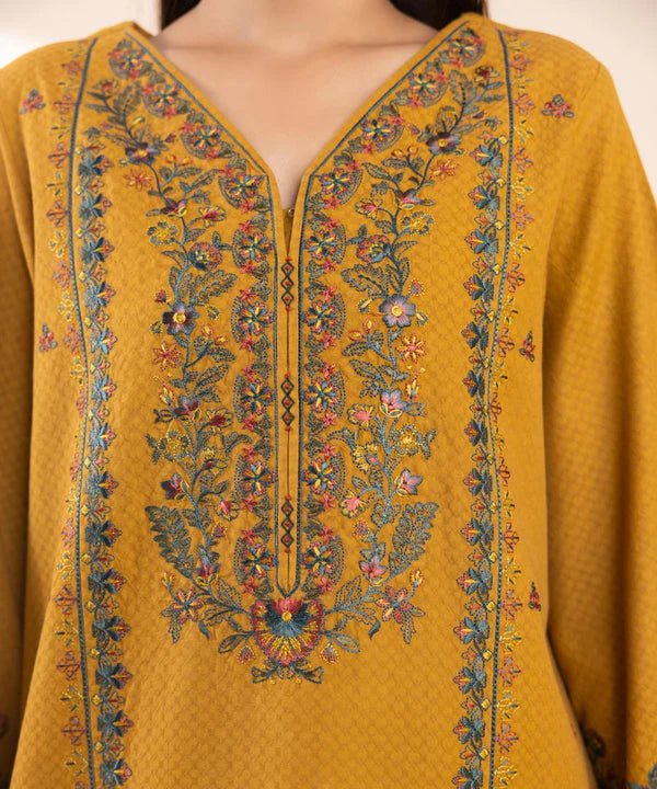 SAPPHIRE- 3PC DHANAK EMBROIDERED SHIRT WITH DHANAK EMBROIDERED SHAWL AND TROUSER-W.J-1306