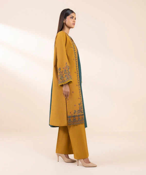SAPPHIRE- 3PC DHANAK EMBROIDERED SHIRT WITH DHANAK EMBROIDERED SHAWL AND TROUSER-W.J-1306