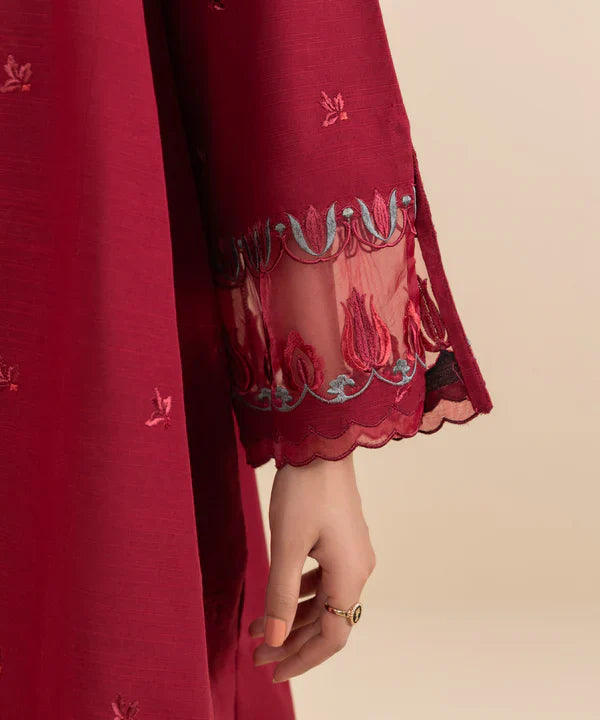 SAPPHIRE-3PC DHANAK EMBROIDERED SHIRT WITH WOOL PRINT SHAWL & TROUSER-W.J-1338