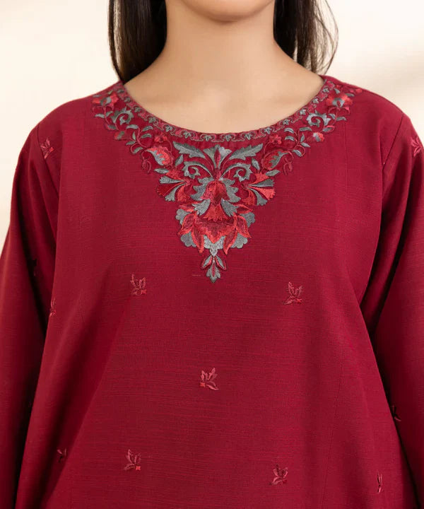 SAPPHIRE-3PC DHANAK EMBROIDERED SHIRT WITH WOOL PRINT SHAWL & TROUSER-W.J-1338