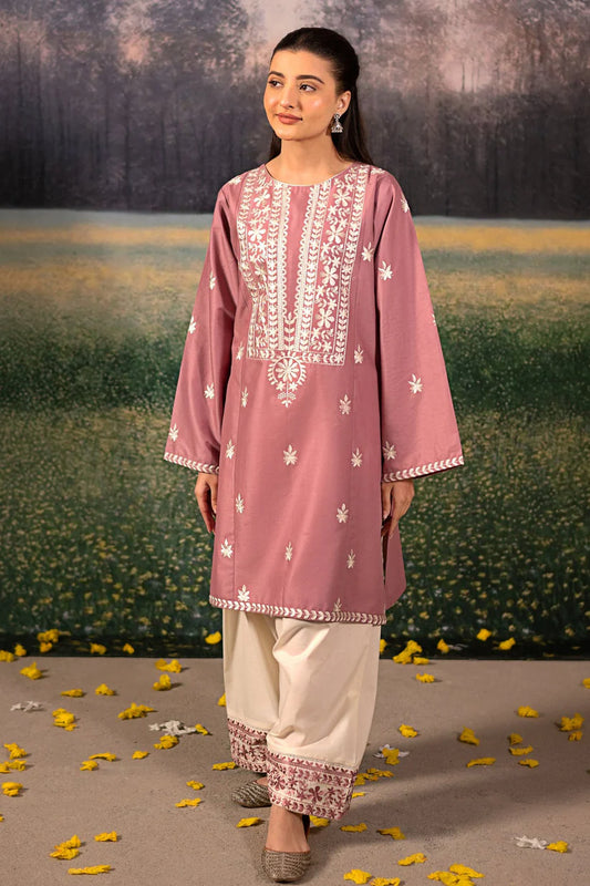 URGE-3PC DHANAK EMBROIDERED SHIRT WITH COUTRAI WOOL PRINTED SHAWL AND EMB TROUSER-W.J-1828