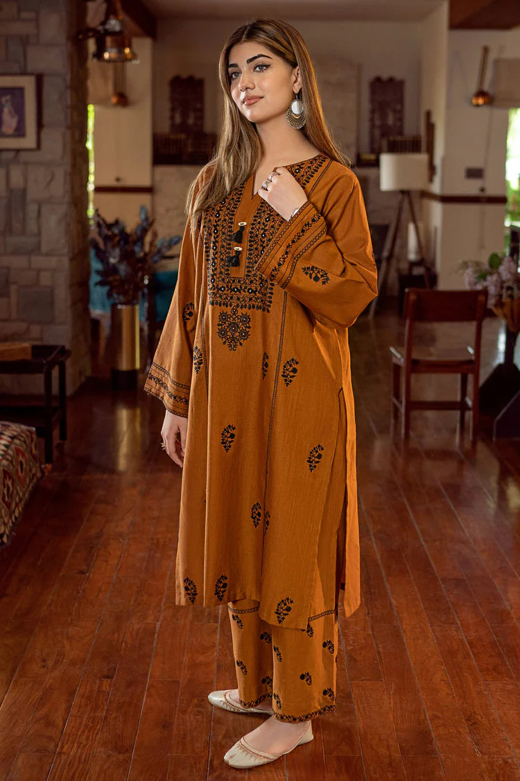 URGE-2PC DHANAK EMBROIDERED SHIRT AND EMBROIDRED TROUSER-W.J-2034