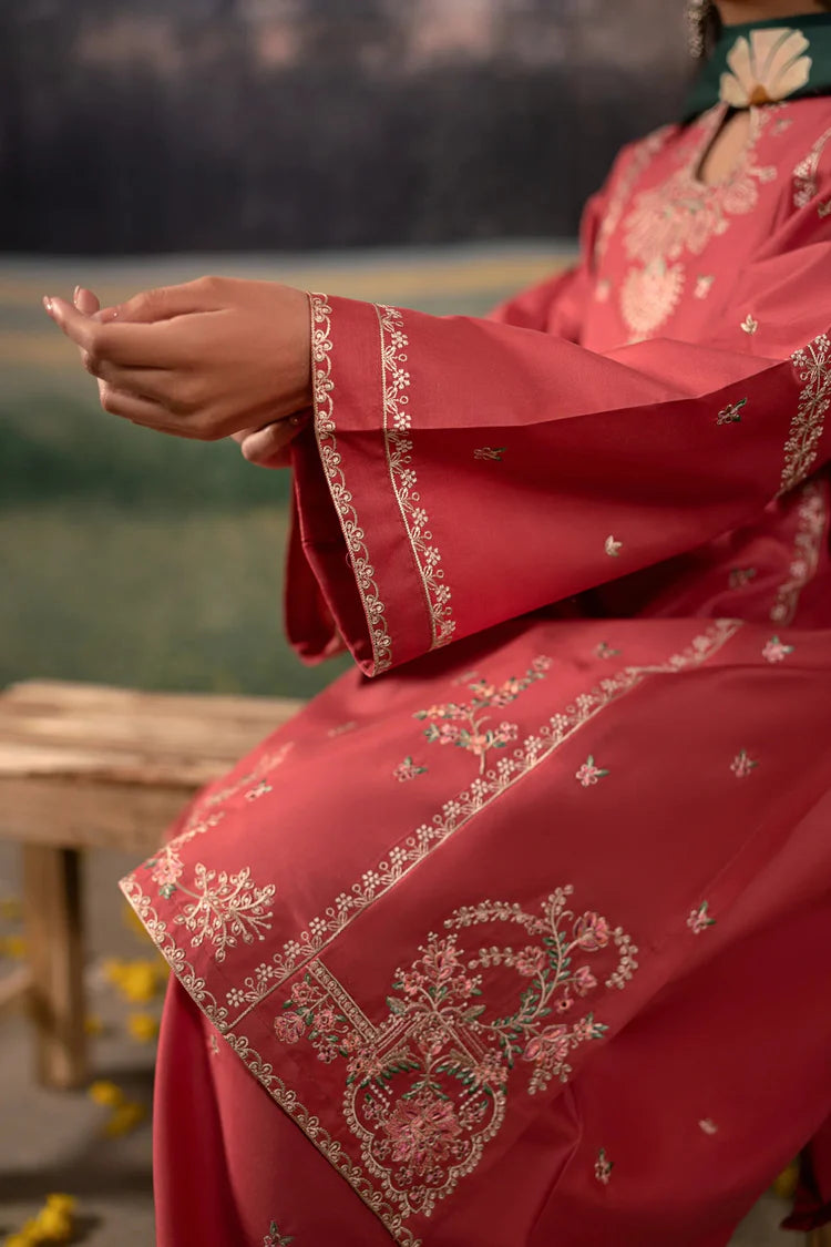 URGE-3PC DHANAK EMBROIDERED SHIRT WITH COURTRAI PRINTED SHAWL AND EMB TROUSER-WJ-1928
