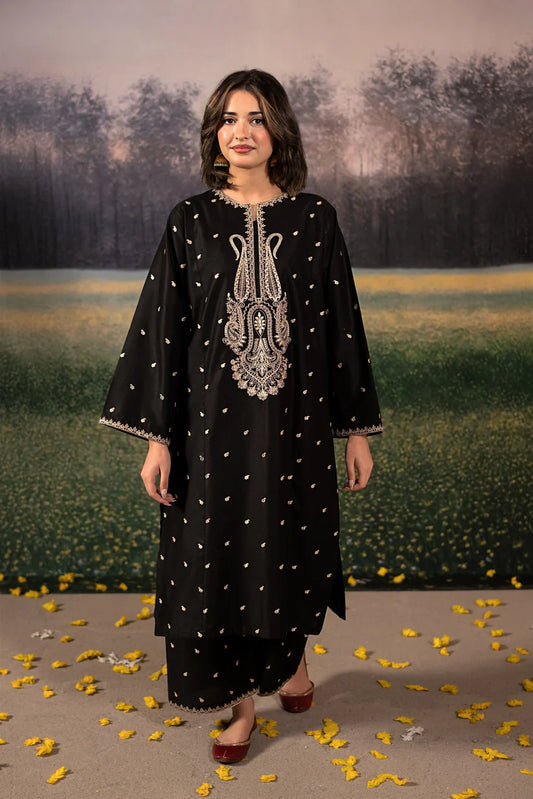 URGE-3PC DHANAK EMBROIDERED SHIRT WITH COUTRAI PRINTED SHAWL & DHANAK EMB TOUSER-W.J-1906