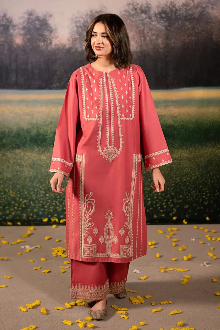 URGE-3PC DHANAK EMBROIDERED SHIRT WITH COURTRAI PRINTED SHAWL AND EMB TROUSER-W.J-1922
