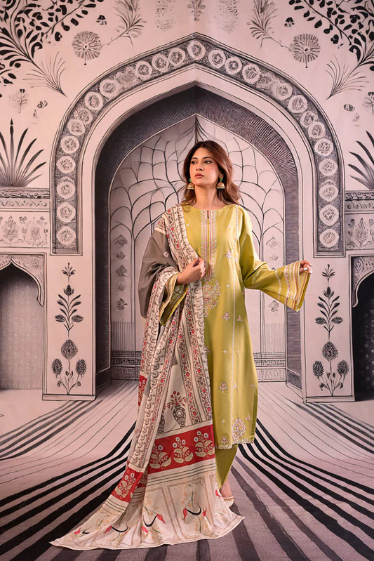 URGE - 3PC LAWN EMBROIDERED SHIRT WITH MONARK PRINTED DUPATTA AND EMB TROUSER -W.J-1776