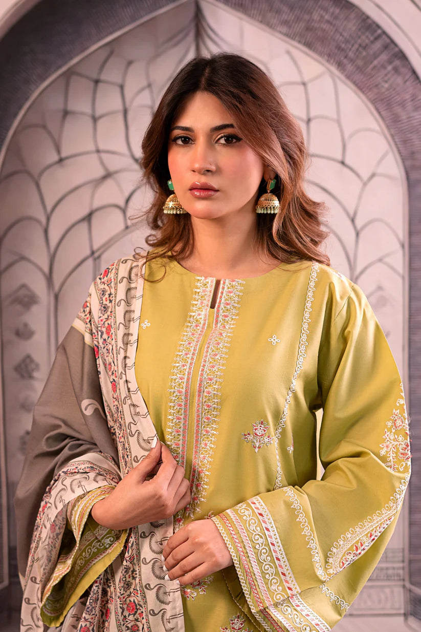 URGE - 3PC LAWN EMBROIDERED SHIRT WITH MONARK PRINTED DUPATTA AND EMB TROUSER -W.J-1776