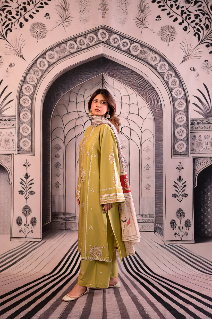 URGE - 3PC LAWN EMBROIDERED SHIRT WITH MONARK PRINTED DUPATTA AND EMB TROUSER -W.J-1776