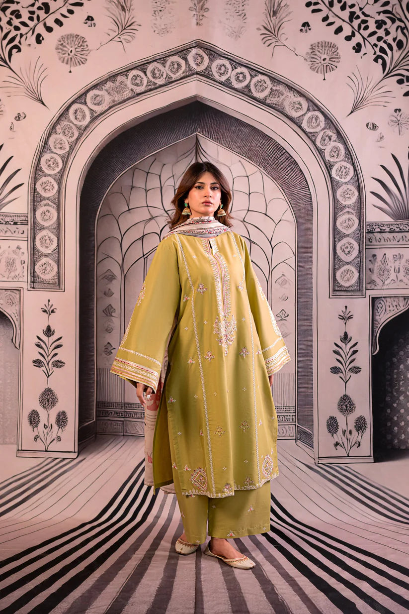 URGE - 3PC LAWN EMBROIDERED SHIRT WITH MONARK PRINTED DUPATTA AND EMB TROUSER -W.J-1776
