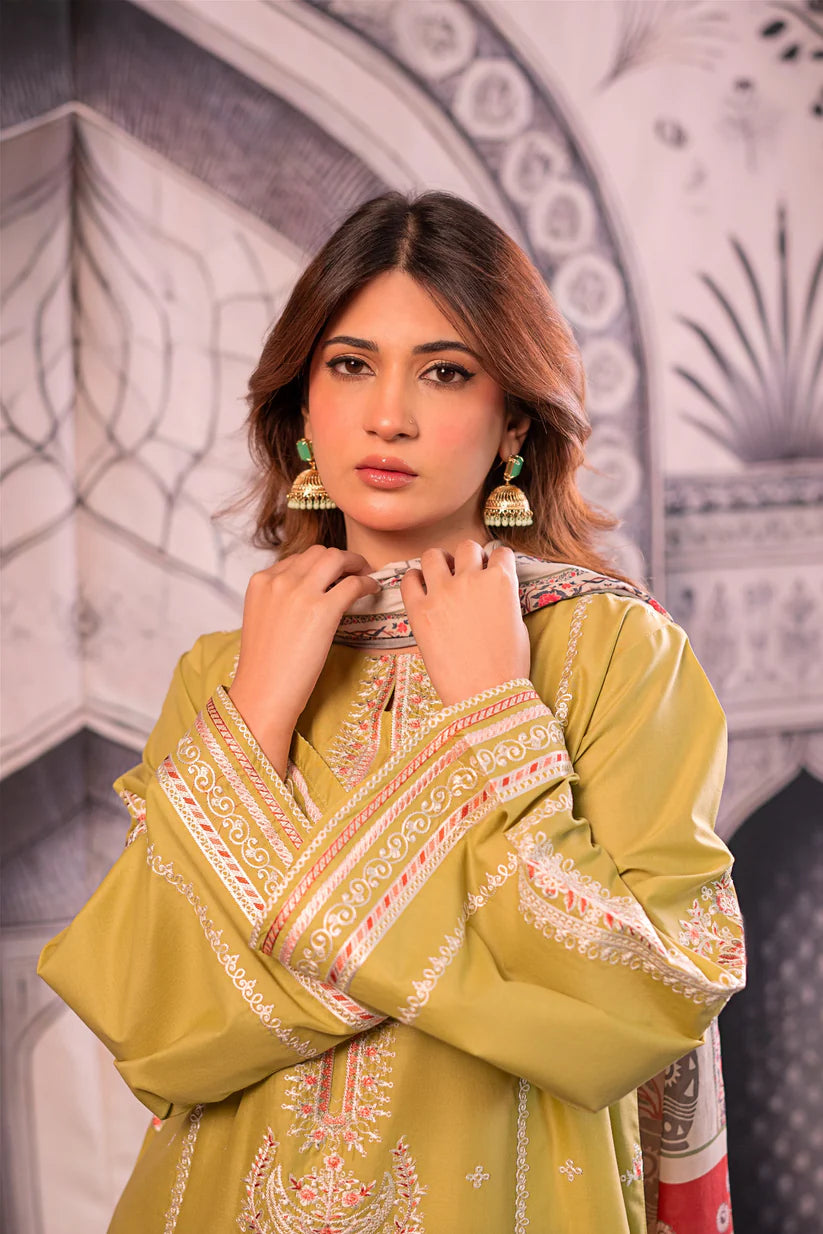 URGE - 3PC LAWN EMBROIDERED SHIRT WITH MONARK PRINTED DUPATTA AND EMB TROUSER -W.J-1776
