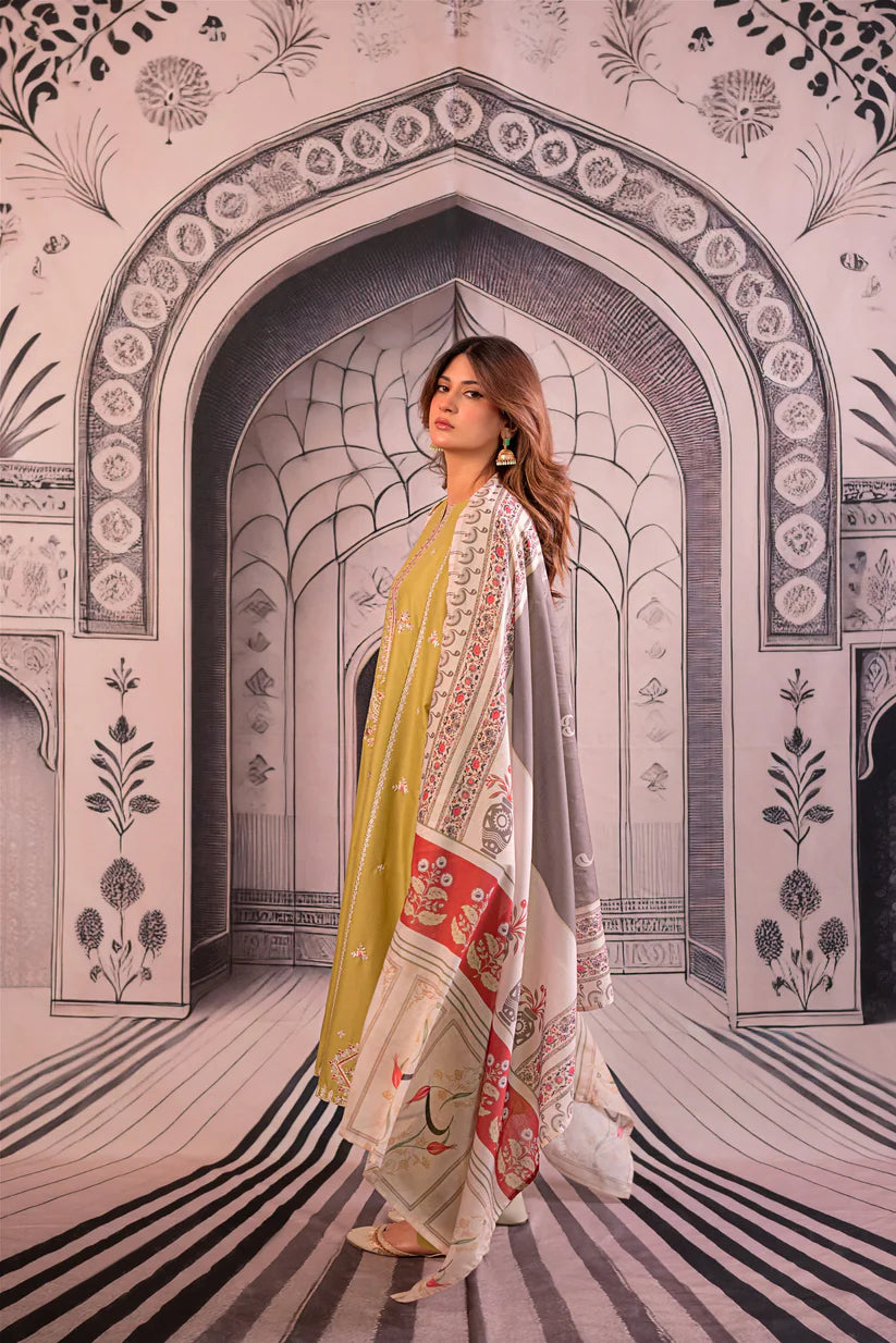 URGE - 3PC LAWN EMBROIDERED SHIRT WITH MONARK PRINTED DUPATTA AND EMB TROUSER -W.J-1776