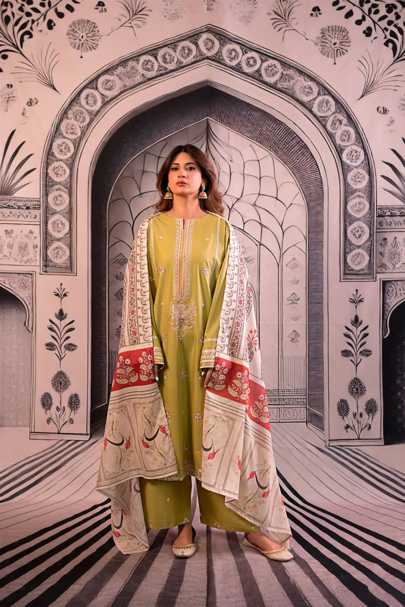 URGE - 3PC LAWN EMBROIDERED SHIRT WITH MONARK PRINTED DUPATTA AND EMB TROUSER -W.J-1776
