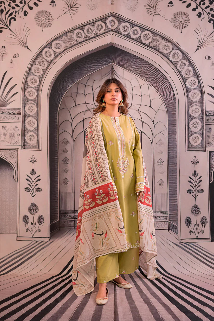 URGE - 3PC LAWN EMBROIDERED SHIRT WITH MONARK PRINTED DUPATTA AND EMB TROUSER -W.J-1776