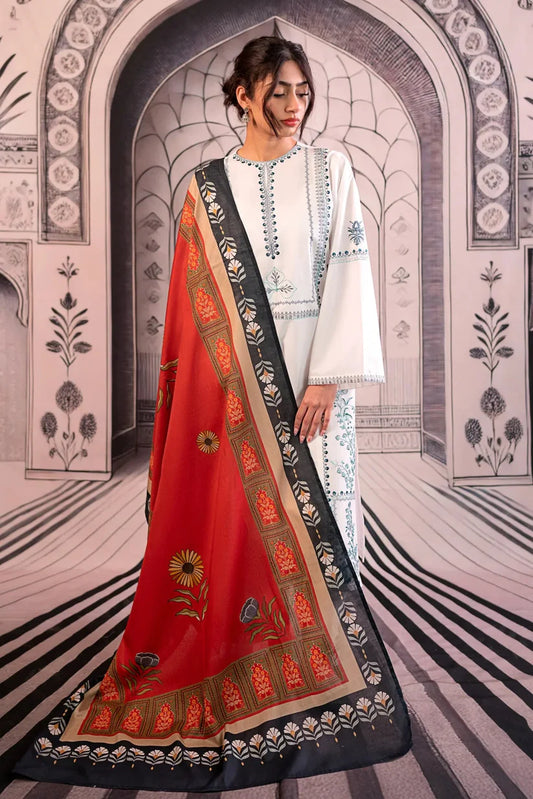 URGE-3PC LAWN EMBROIDERED SHIRT WITH MONARK PRINTED DUPATTA AND EMB TROUSER -W.J-1757