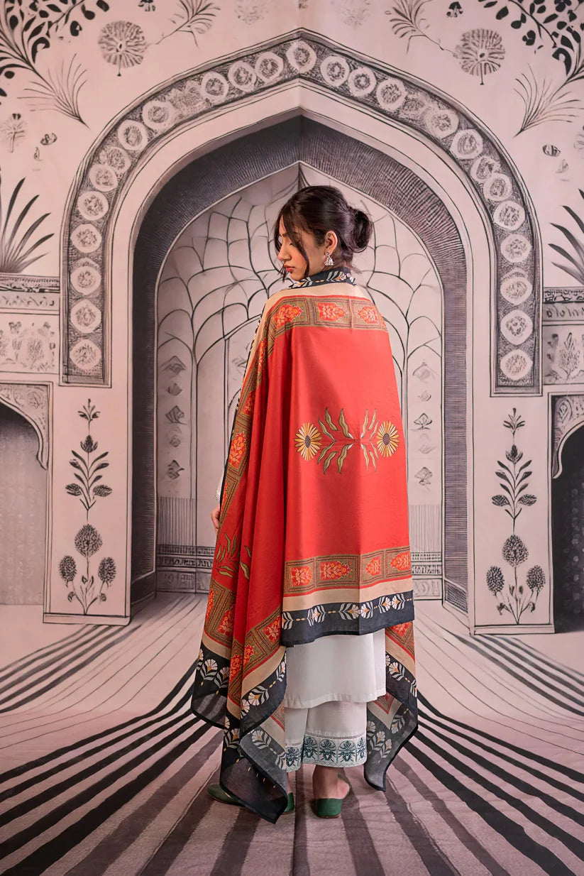 URGE-3PC LAWN EMBROIDERED SHIRT WITH MONARK PRINTED DUPATTA AND EMB TROUSER -W.J-1757