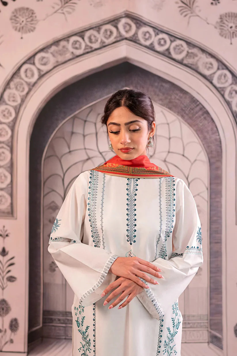 URGE-3PC LAWN EMBROIDERED SHIRT WITH MONARK PRINTED DUPATTA AND EMB TROUSER -W.J-1757