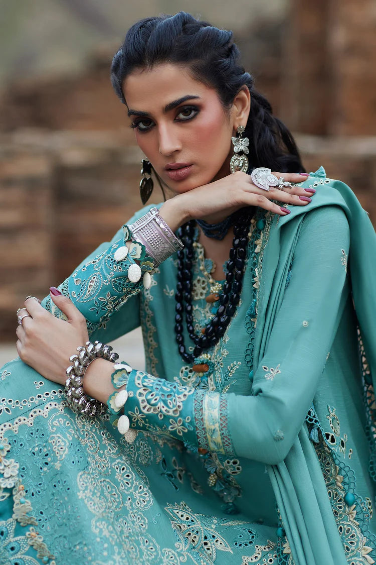 ELAN-3PC DHANAK CHIKAN EMBROIDERED SHIRT WITH DHANAK EMBROIDRED SHAWL & TROUSER-W.J-1924