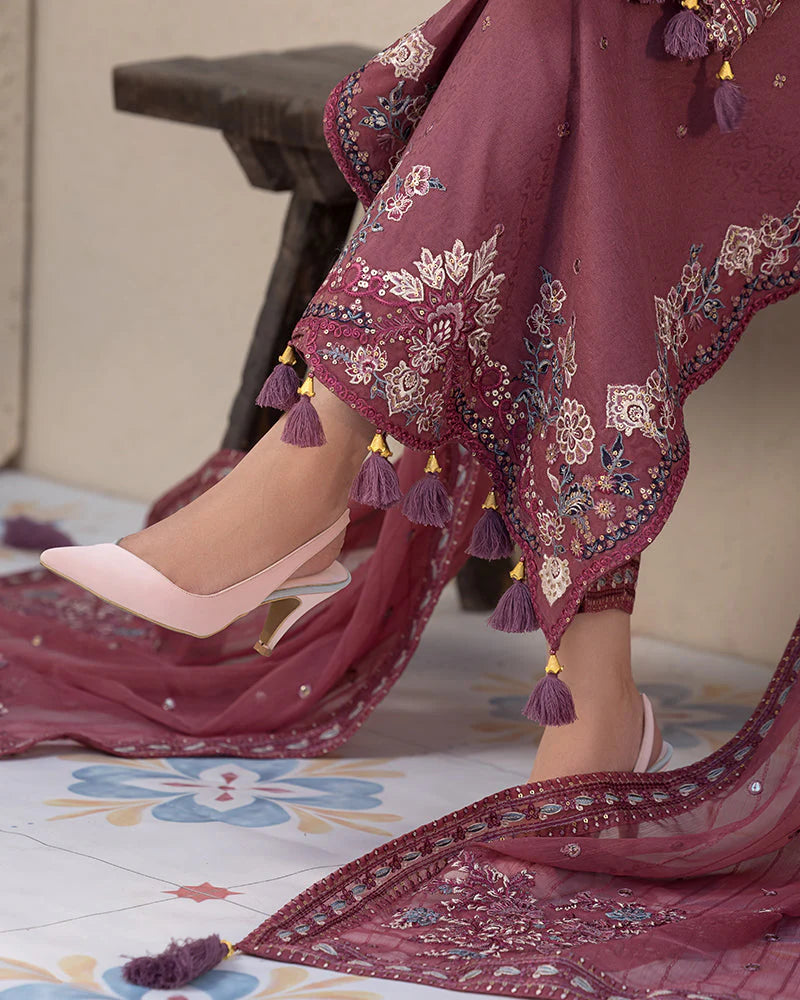 JADE-3PC DHANAK SEQUENCE EMBROIDERED SHIRT WITH CHIFFON EMBROIDERED DUPATTA AND TROUSER-W.J-1796