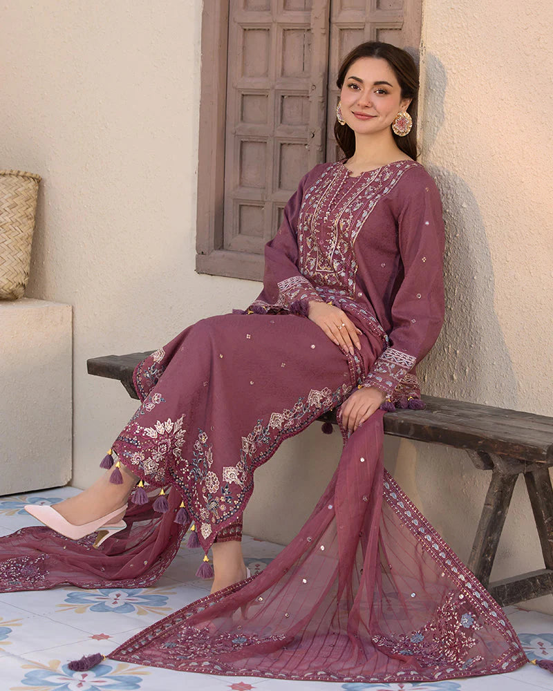 JADE-3PC DHANAK SEQUENCE EMBROIDERED SHIRT WITH CHIFFON EMBROIDERED DUPATTA AND TROUSER-W.J-1796